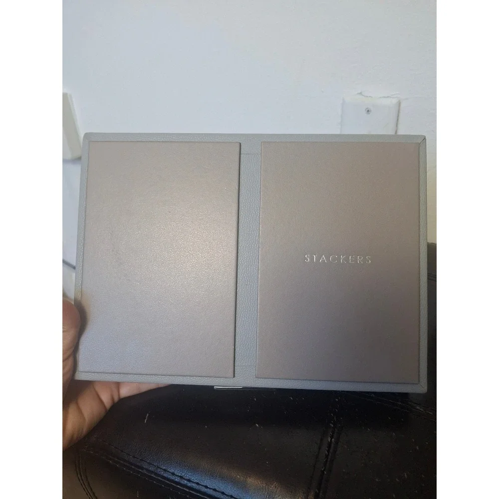 Stackers Pebble Grey Classic Lidded Jewelry Box Vegan Leather Velvet Lining